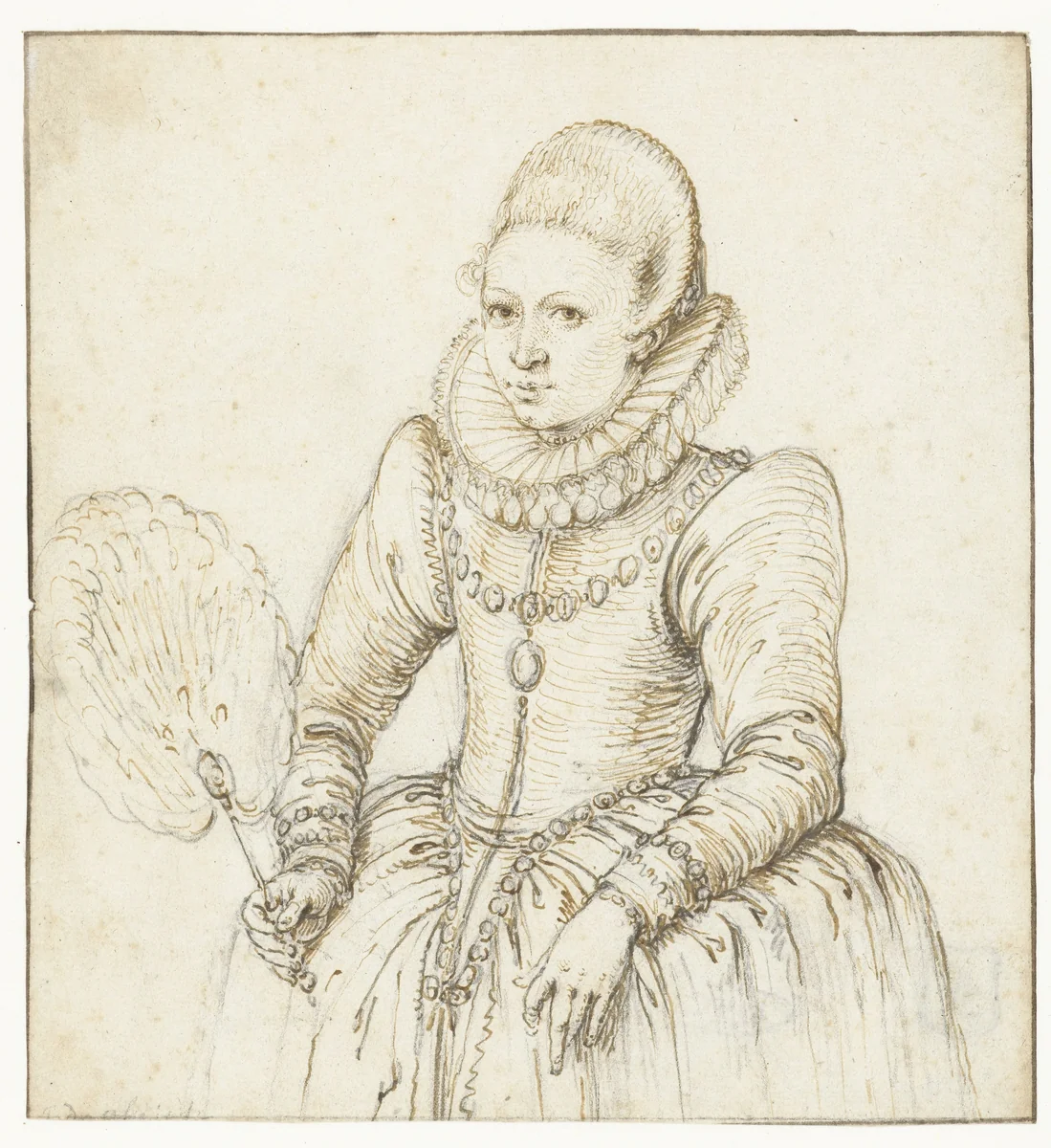 Portret van een voorname vrouw by Jacques de Gheyn, drawing, 1575-1625