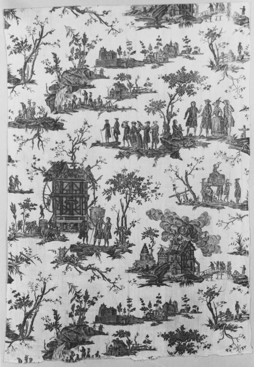 "La Maison Brulante" by Petitpierre et Cie, textile, 1780-1790