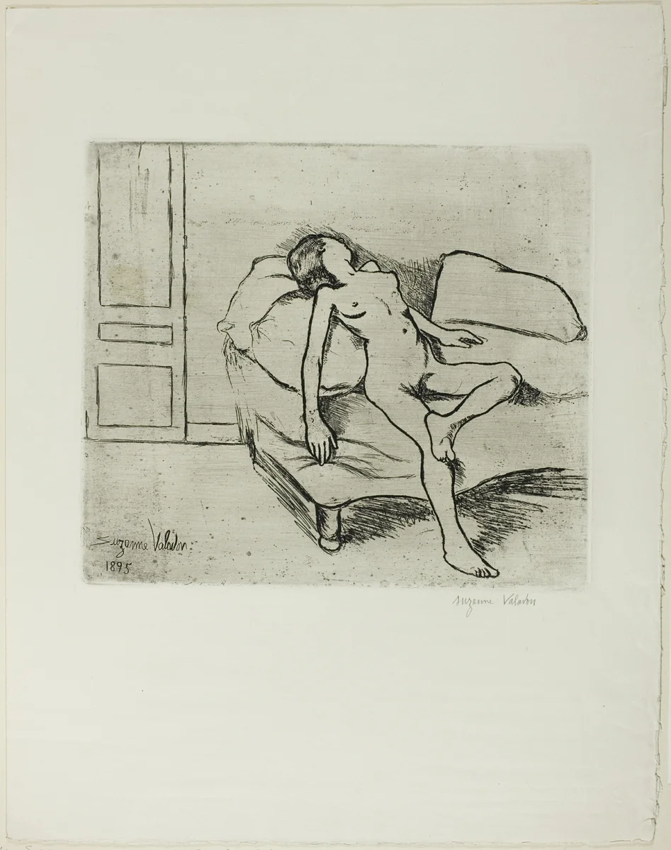 Louise Nude on a Sofa by Suzanne Valadon, print, 1895