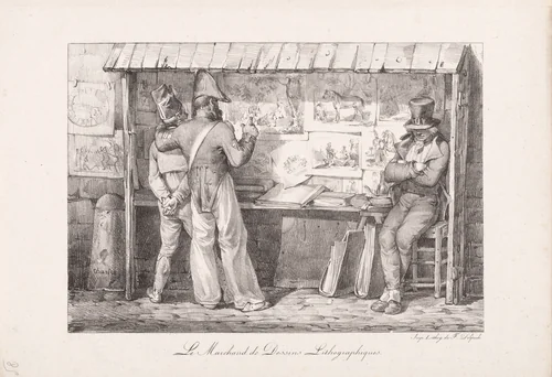 Le Marchand de dessins lithographiques (The Lithograph Seller) by Nicolas Toussaint Charlet, print, 1819
