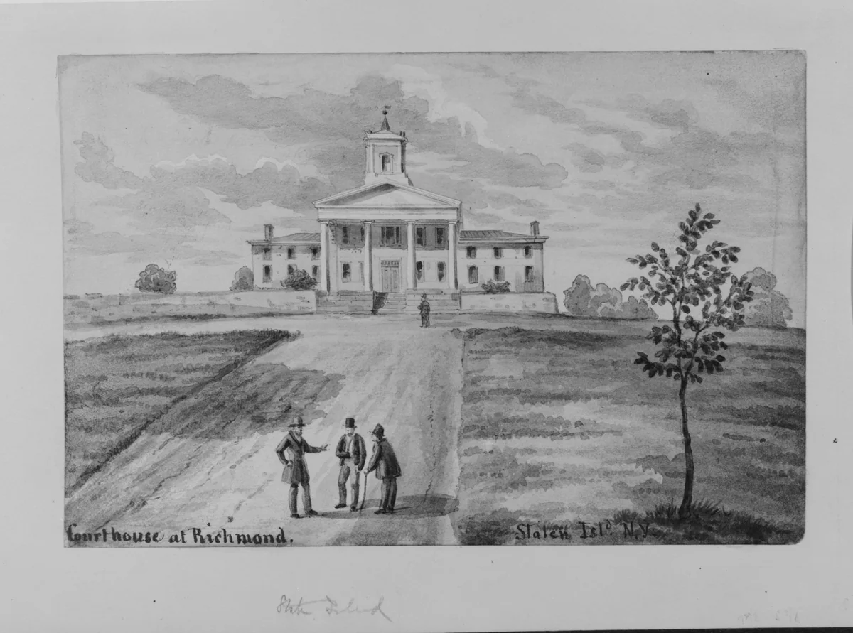 Courthouse at Richmond, Staten Island, New York by Augustus Kollner, drawing, 1867-1877