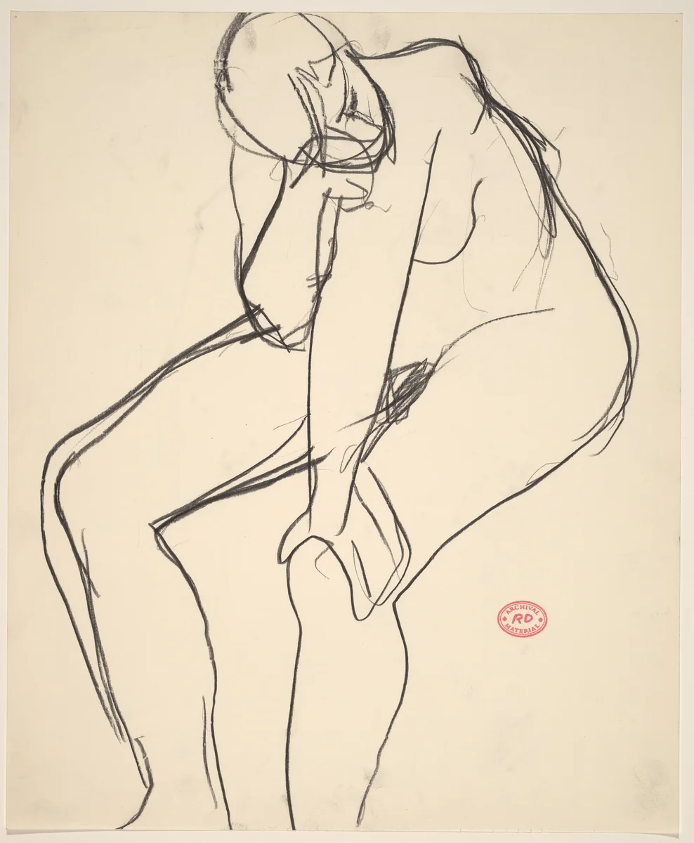 Untitled [seated nude rubbing her eye] by Richard Diebenkorn, drawing, 1955-1967