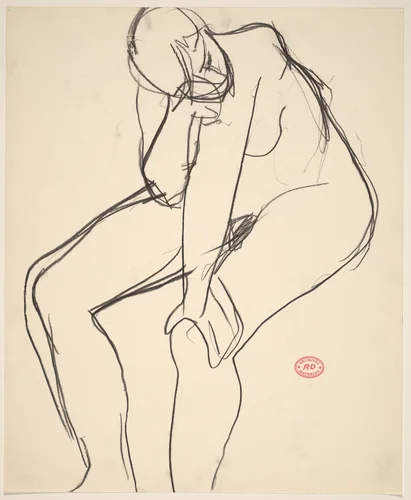 Untitled [seated nude rubbing her eye] by Richard Diebenkorn, drawing, 1955-1967