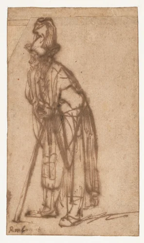Old Man Leaning on a Stick by Rembrandt van Rijn, drawing, 1632-1635