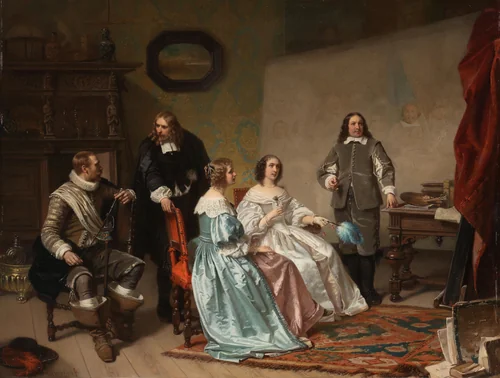 The Princess of Orange Visiting the Work-shop of Bartholomeus van der Helst by Hendrik Jacobus Scholten, painting, 1850-1870