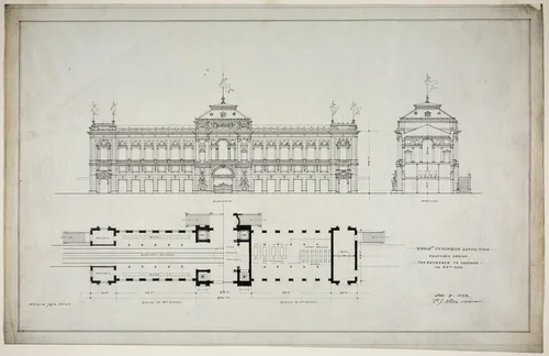 World's Colombian Exposition 60th Street Entrance, Chicago, Illinois, Plan and Elevation by Peter J. Weber, drawing, 1893