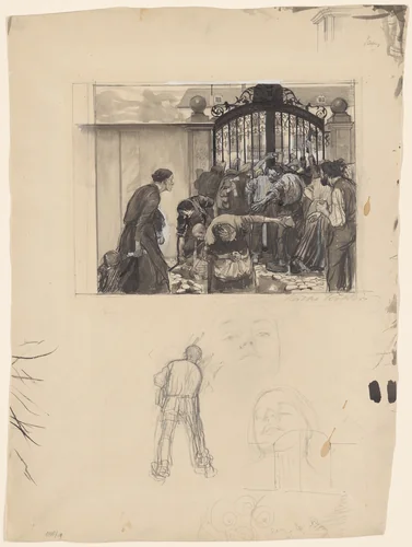 Study for Storming the Gate – Attack (Sturm) plate 5 of A Weavers’ Revolt by Käthe Kollwitz, drawing, 1897