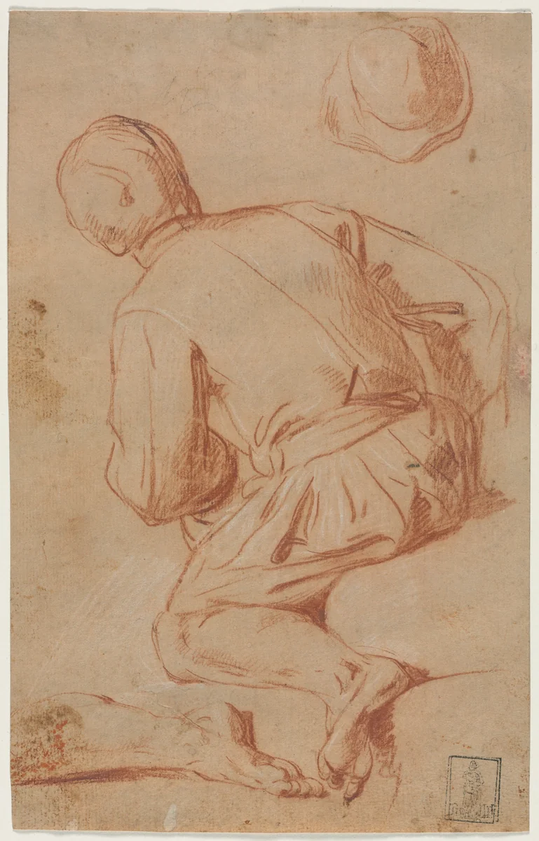 Rear View of Seated Man by Carlo Vimercati, drawing, 1680-1700