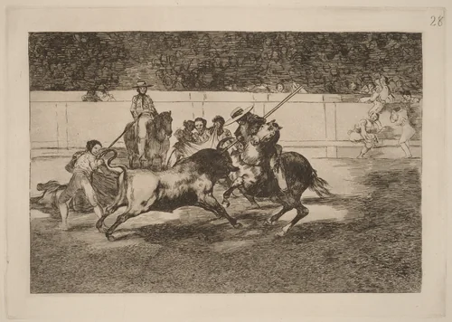 El esforzado Rendon picando un toro, de cuya suerte murio en plaza de Madrid (The Forceful Rendon Stabs a Bull with the Pique, from Which Pass He Died in the Ring at Madrid) by Francisco Goya, portfolio, 1816