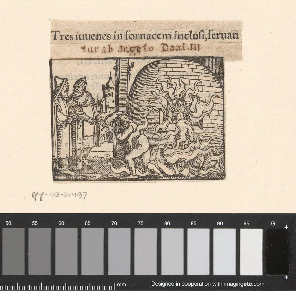 Drie Hebreeërs worden verbrand in een oven by anonymous, print, 1530-1533