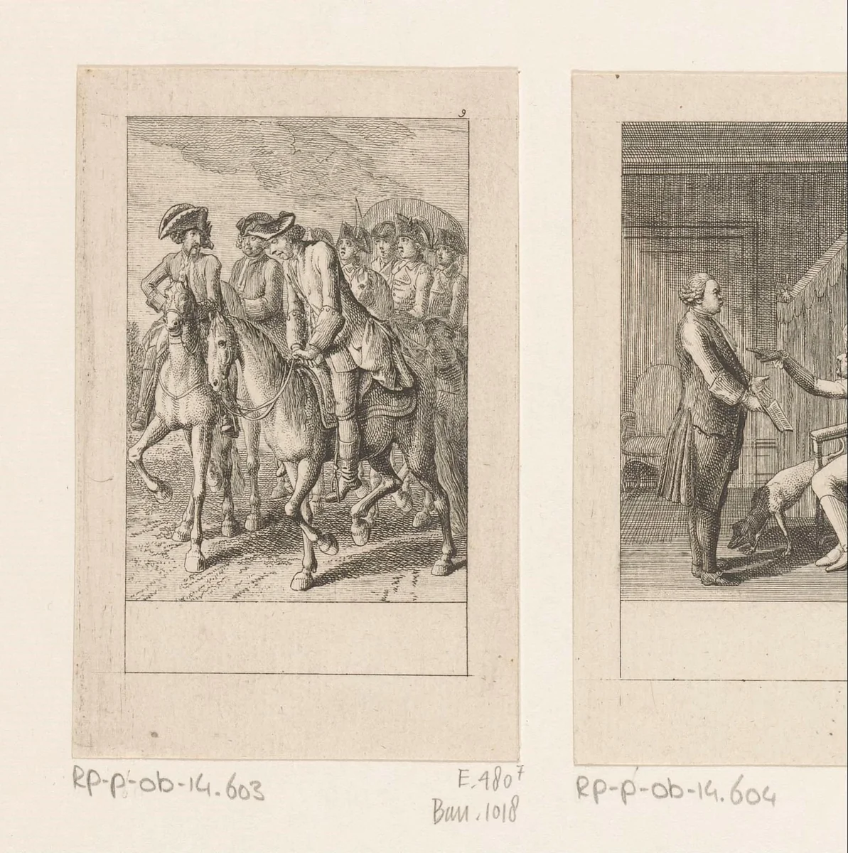 Incognito trekt Jonkheer Siegfried met zijn gevolg het land door by Daniel Nikolaus Chodowiecki, print, 1783