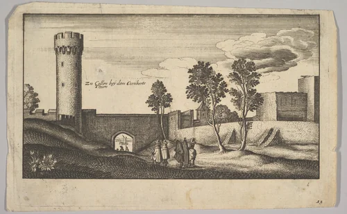 The Kunibert Tower near Cologne [copy] by Abraham Aubri, print, 1644-1677