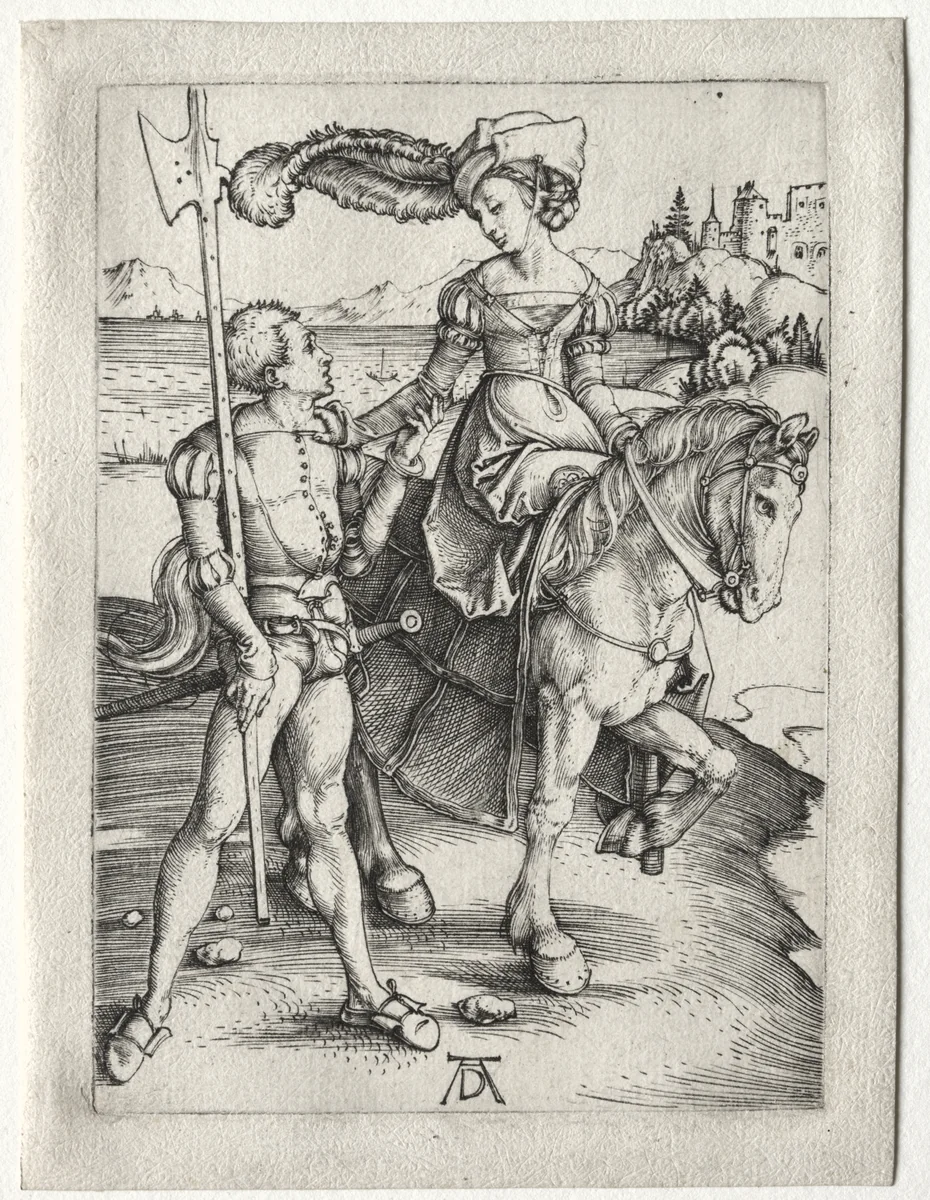 The Lady Riding and the Landsknecht by Albrecht Dürer, print, 1492-1502