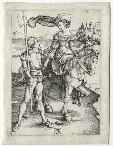 The Lady Riding and the Landsknecht by Albrecht Dürer, print, 1492-1502