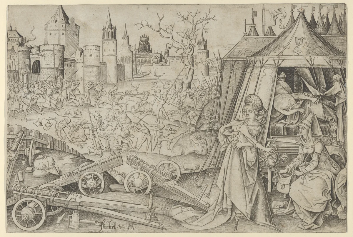 Judith with the Head of Holophernes by Israhel van Meckenem, print, 1435-1503
