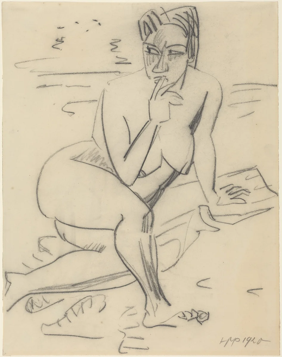 Nude Figure by Max Pechstein, drawing, 1920