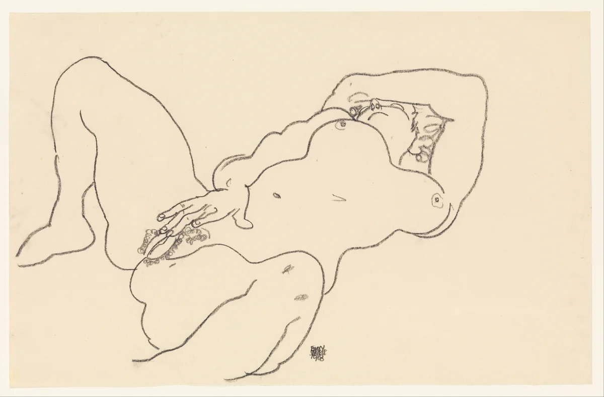 Reclining Nude by Egon Schiele, drawing, 1918