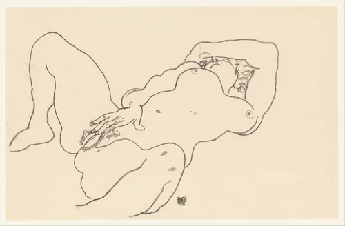 Reclining Nude by Egon Schiele, drawing, 1918