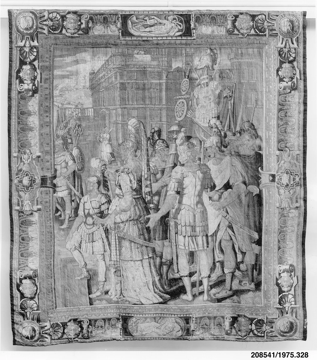 The Two Statues from a set of the Story of Artemisia by Antoine Caron, textile, 1600-1615