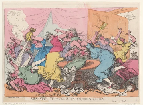 Breaking Up of the Blue Stocking Club by Thomas Rowlandson, print, 1815