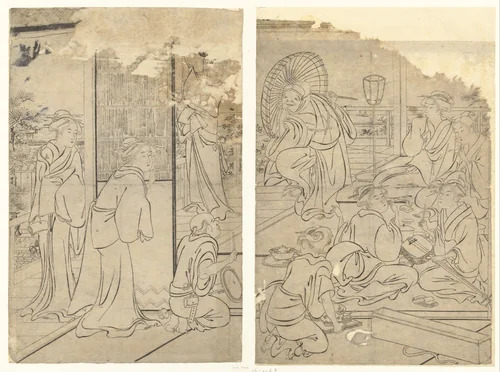Feast in the Komeikan Teahouse by Torii Kiyonaga (鳥居清長), drawing, 1787-1792