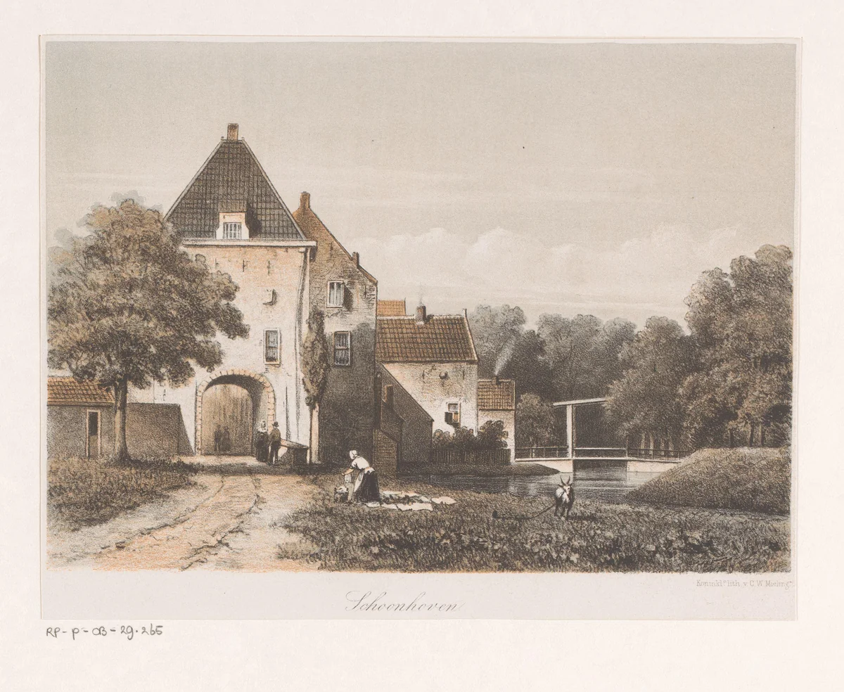 Gezicht op stadspoort van Schoonhoven by anonymous, print, 1863