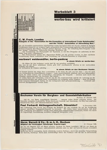 Werbe-bau wird kritisiert, Werbeblatt 3 by Max Burchartz
Johannes Canis, design, 1925