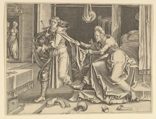 Joseph and Potiphar's Wife (copy) by Clement de Jonghe, print, 1640-1670
