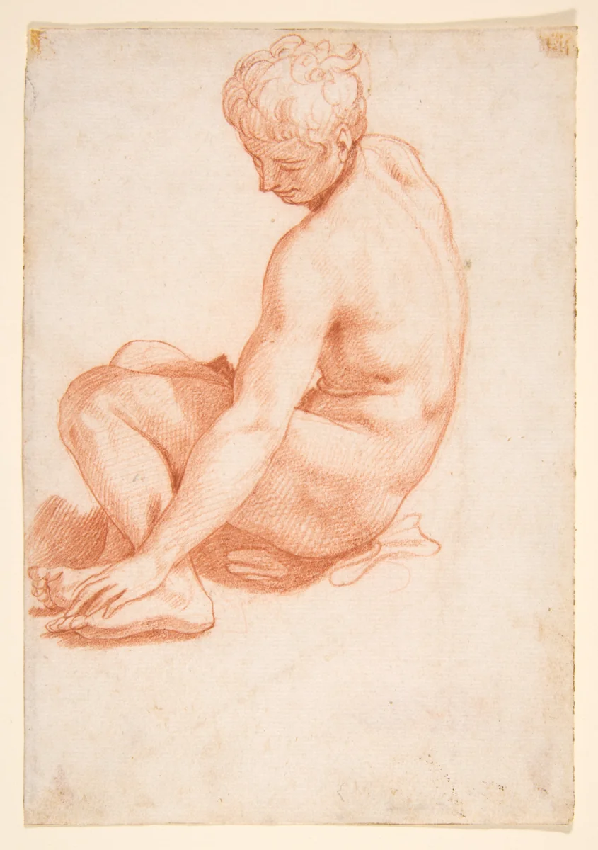 Seated Male Nude by Francesco Salviati, drawing, 1510-1563