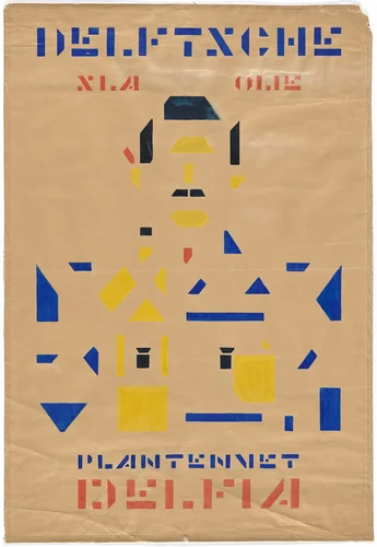 Preliminary design for poster for Delft Salad Oil (Delftsche Slaolie) by Bart van der Leck, drawing, 1919