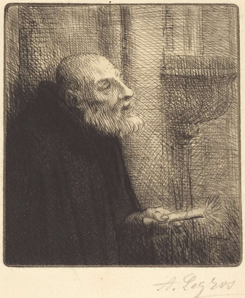 Distributor of the Holy Water (Le donneur d'eau benite) by Alphonse Legros, print, 1837-1911
