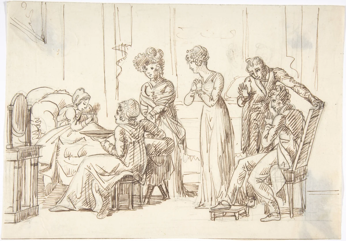 A Bedroom Scene by anonymous, drawing, 1800-1899