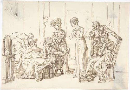 A Bedroom Scene by anonymous, drawing, 1800-1899