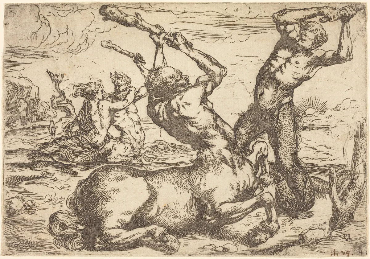 Battle between a Centaur and a Triton by Jusepe de Ribera, print, 1620-1640