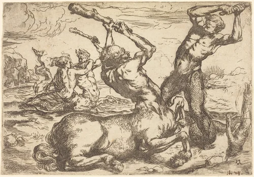 Battle between a Centaur and a Triton by Jusepe de Ribera, print, 1620-1640