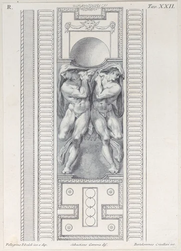 Plate 22: two nude figures wearing veils by Bartolomeo Crivellari, print, 1756