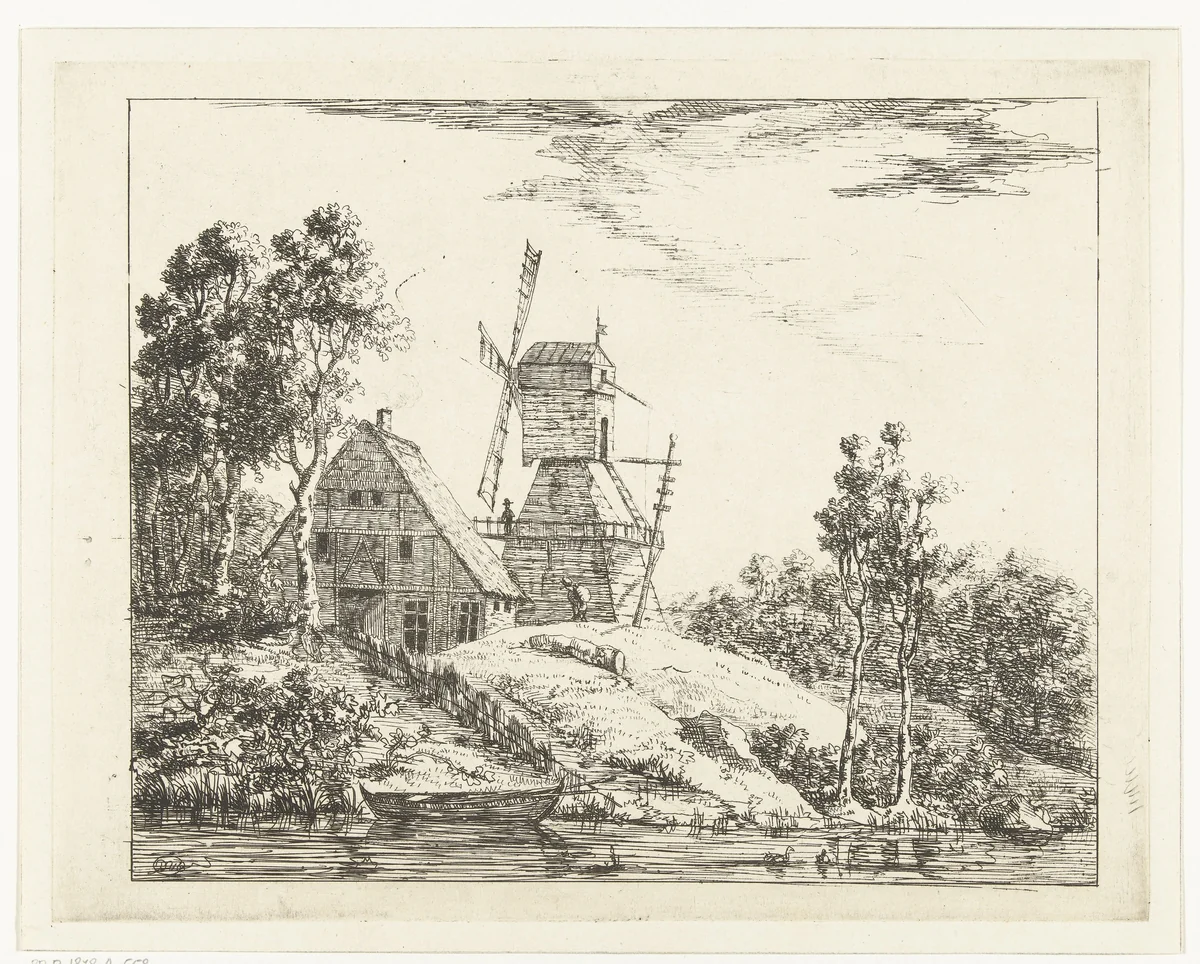 Landschap met boerderij en molen te Holstein by Dirk Vis Blokhuyzen, print, 1809-1869