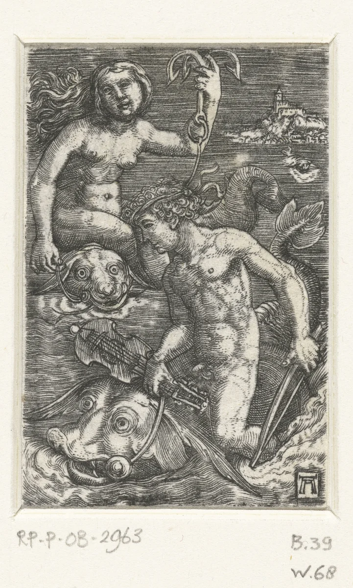 Arion en een Nereïde by Unknown, print, 1506-1538