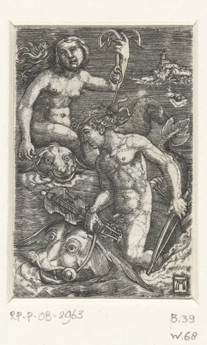 Arion en een Nereïde by Unknown, print, 1506-1538