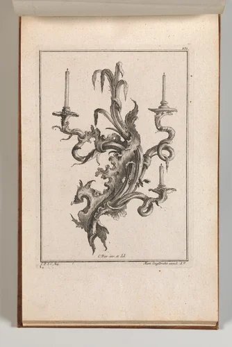 Design for a Three-Armed Candelabra, Plate 2 from an Untitled Series of Designs for Suspended Candelabra by Carl Pier, book, 1745-1755