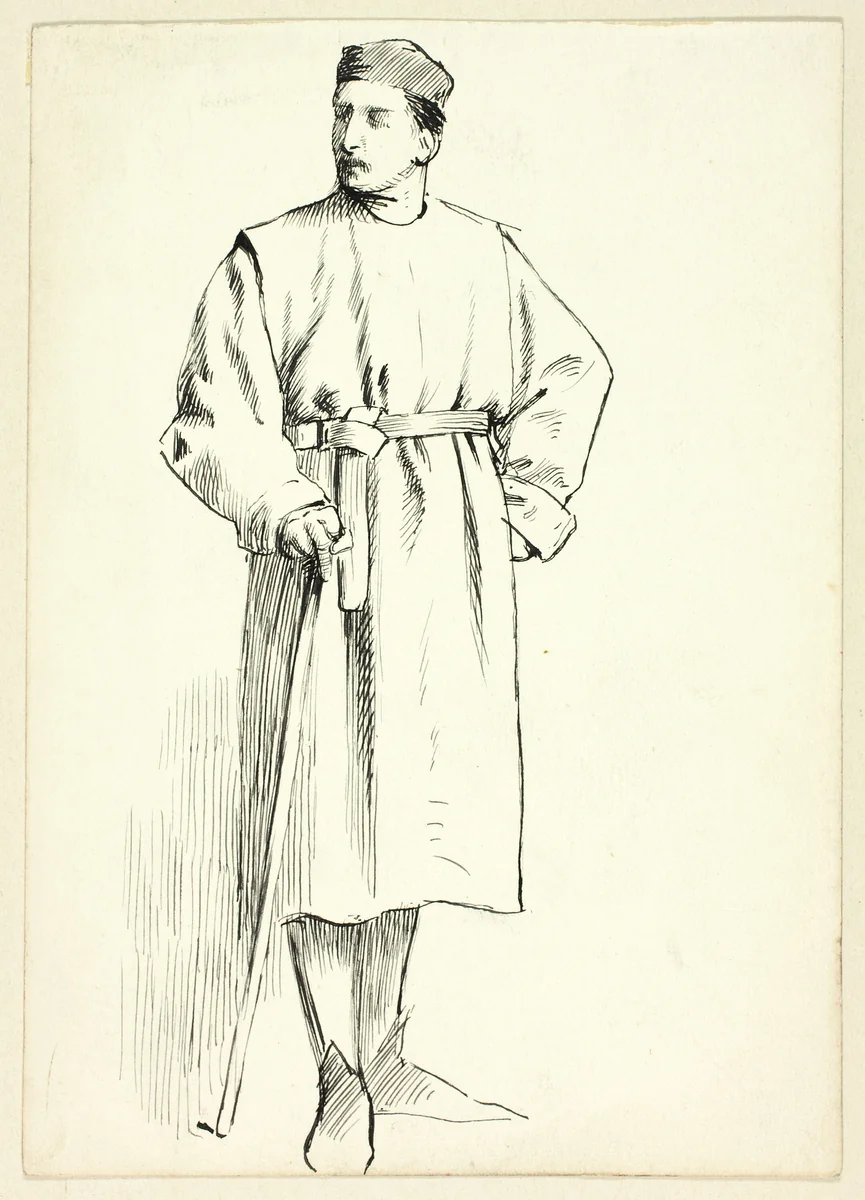 Standing Man Holding Stick, Hand on Hip by Henry Stacy Marks, drawing, 1849-1898