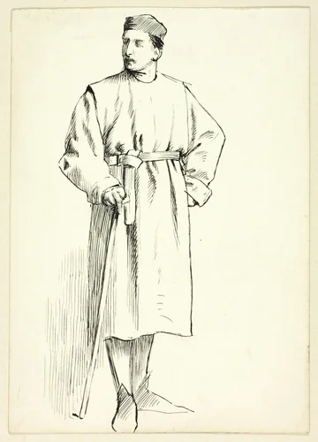 Standing Man Holding Stick, Hand on Hip by Henry Stacy Marks, drawing, 1849-1898