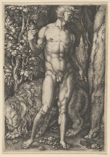 Adam with a Lion by Heinrich Aldegrever, print, 1521-1560
