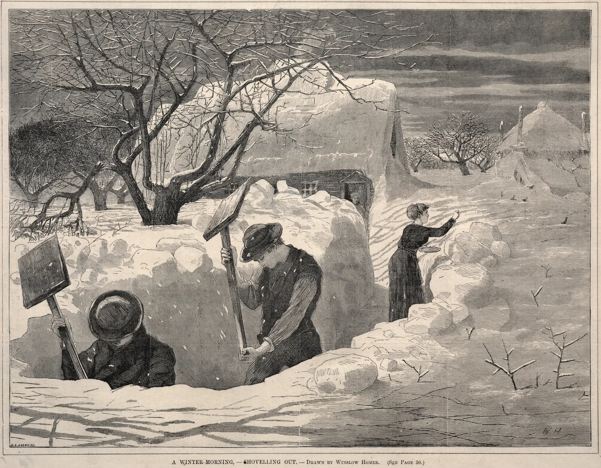 A Winter Morning, - Shovelling Out by Winslow Homer, print, 1871