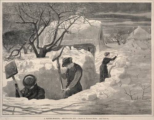 A Winter Morning, - Shovelling Out by Winslow Homer, print, 1871
