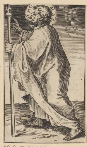 Apostel Tomas met een speer by Agostino Carracci, print, 1583