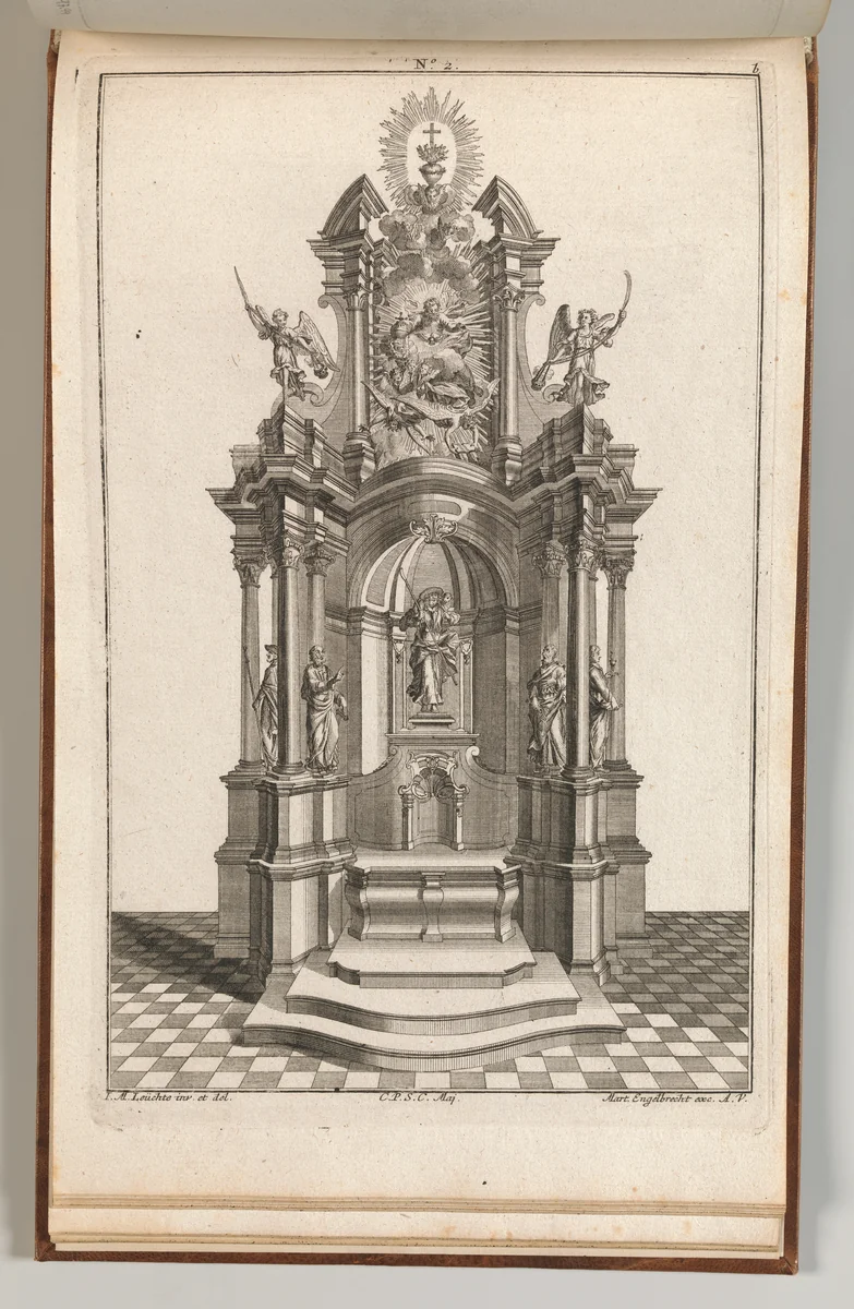 Design for a Monumental Altar, Plate b from 'Unterschiedliche Neu Inventierte Altäre mit darzu gehörigen Profillen u. Grundrißen.' by Johann Michael Leüchte, book, 1745-1755