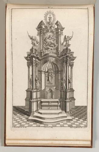 Design for a Monumental Altar, Plate b from 'Unterschiedliche Neu Inventierte Altäre mit darzu gehörigen Profillen u. Grundrißen.' by Johann Michael Leüchte, book, 1745-1755