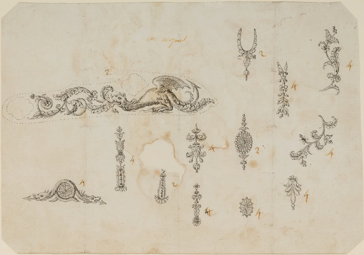 Thirteen Designs for the Decoration of Firearms by Nicolas Noël Boutet, drawing, 1772-1830