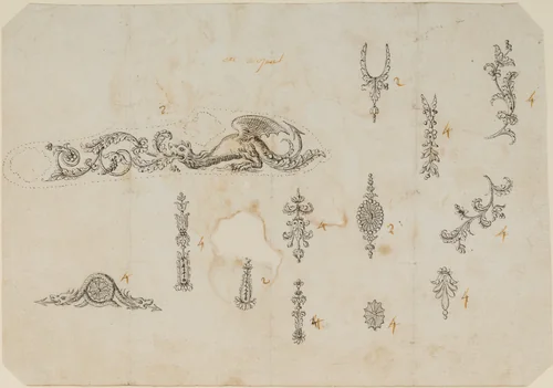 Thirteen Designs for the Decoration of Firearms by Nicolas Noël Boutet, drawing, 1772-1830